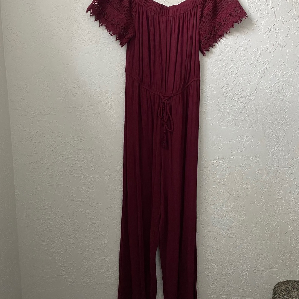 Burgundy pant romper.